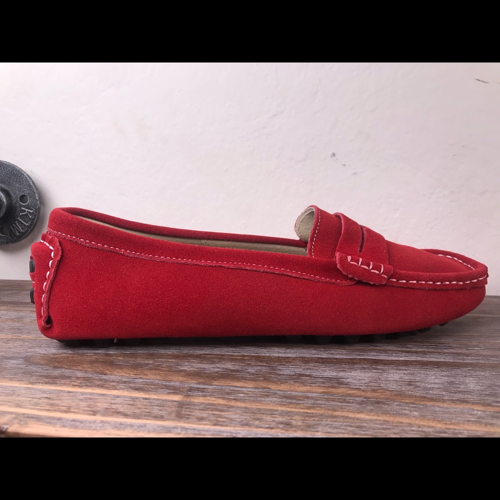 SunRolan Red Leather Penny Loafers Boat Shoes 10.5